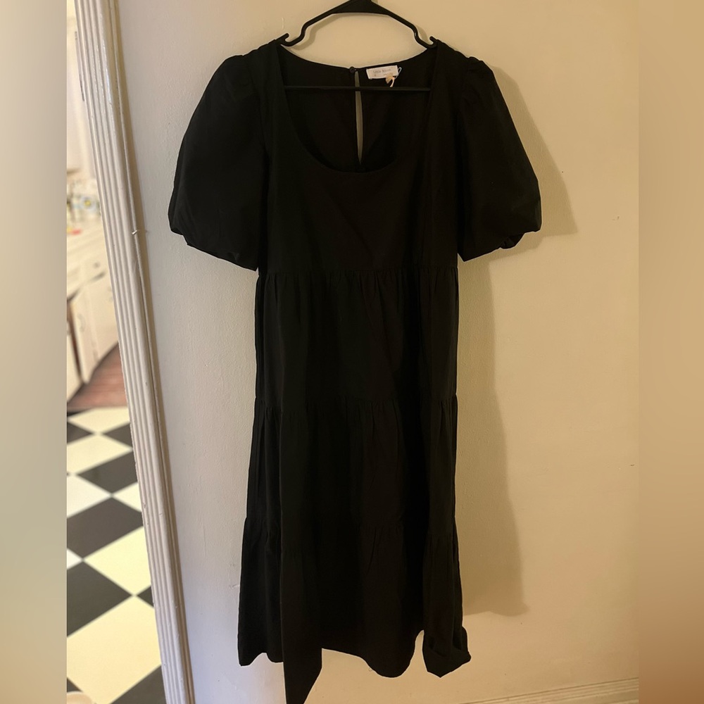 Aritzia Little Moon Midi Black Puff Sleeve Dress